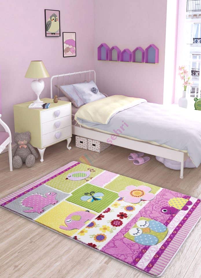 Confetti Patchwork Pembe Çocuk Halısı Yumuşak Yıkabilir