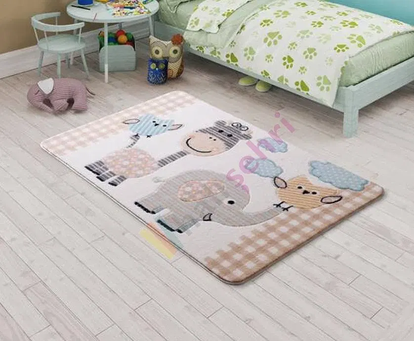 Confetti Animal Kingdom Bej Çocuk Halısı Yumuşak Yıkabilir