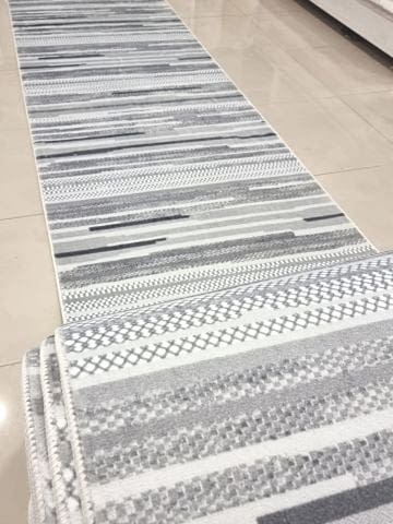 Yağmurser Çizgili Gri Yıkanabilir Halı Kaymaz Taban