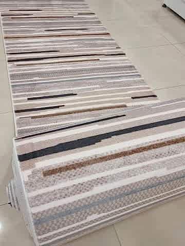 Yağmurser Çizgili Kahve Yıkanabilir Halı Kaymaz Taban